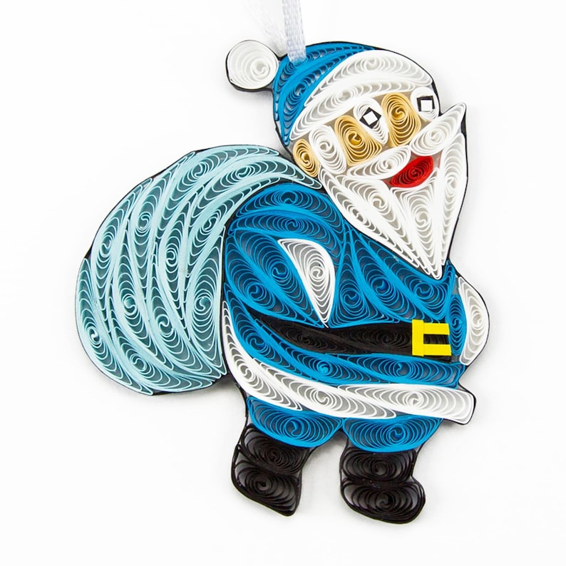 Santa Claus Ornament (Blue), Handmade Quilling, Eco-Friendly Christmas Gift, Unique Santa Ornament, Christmas Gift