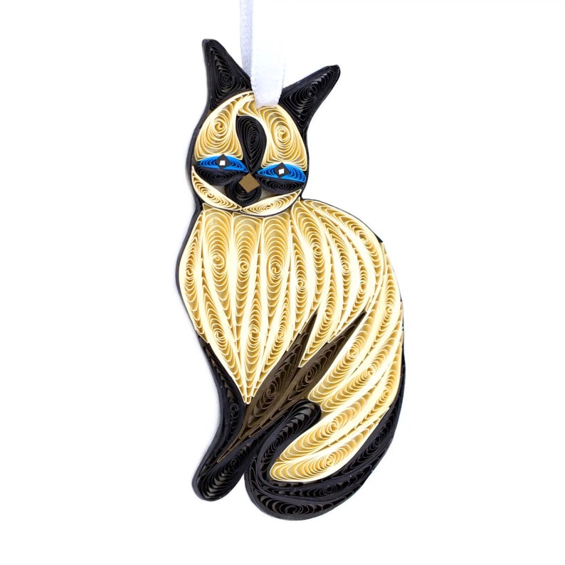 Cat Decoration (Siamese), Handmade Paper Decoration, Gift for Cat Lovers, Eco-Friendly Quilling Decoration, Unique Quilling Cat Gift