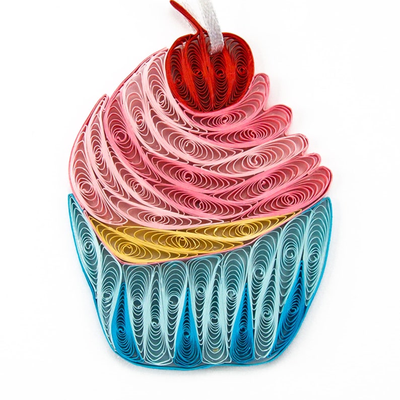 Cupcake Ornament, Handmade Paper Ornament, Gift for Bakers, Eco-Friendly Ornament, Quilling Cupcake Ornament