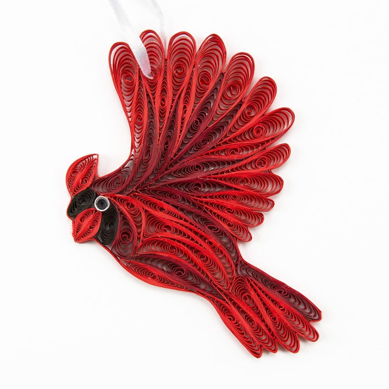 Cardinal Ornament, Handmade Paper Cardinal Ornament, Gift for Bird Lovers, Eco-Friendly Quilling Ornament, Christmas Ornament