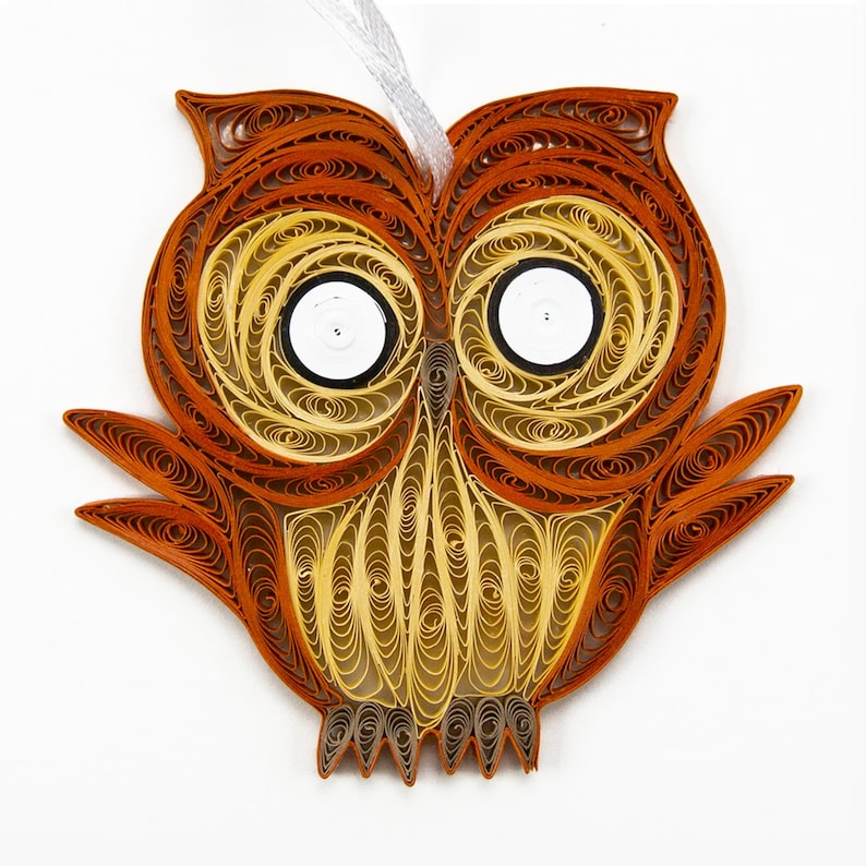 Owl Ornament, Handmade Paper Owl Ornament, Gift for Owl Lovers, Eco-Friendly Quilling Ornament, Gift for Bird Enthusiasts