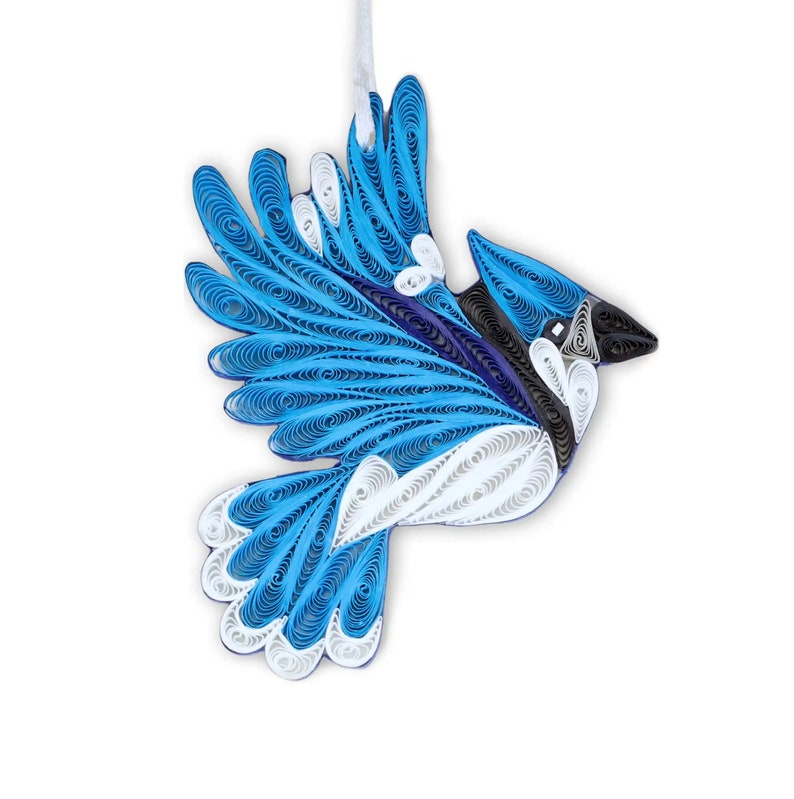 Blue Jay Ornament (Flying), Handmade Paper Ornament, Gift for Bird Lovers, Eco-Friendly Quilling Ornament, Gift for Blue Jay Enthusiasts